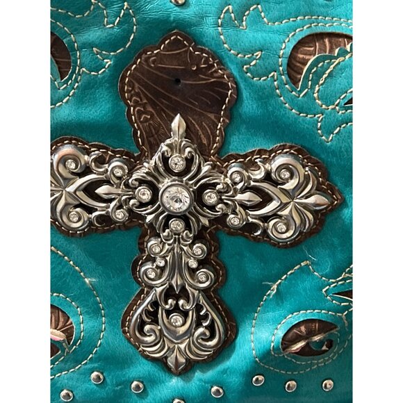 Western Turquoise  Bag Embellished Cross Design SMALL FLAW Cogril Rodeo Ranch - Picture 5 of 11